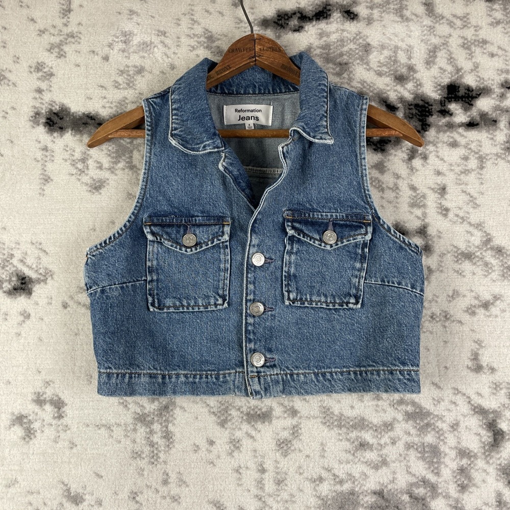 Reformation Denim Vest Womens Size 4 Cropped Abbi Fiber Cotton Comfort